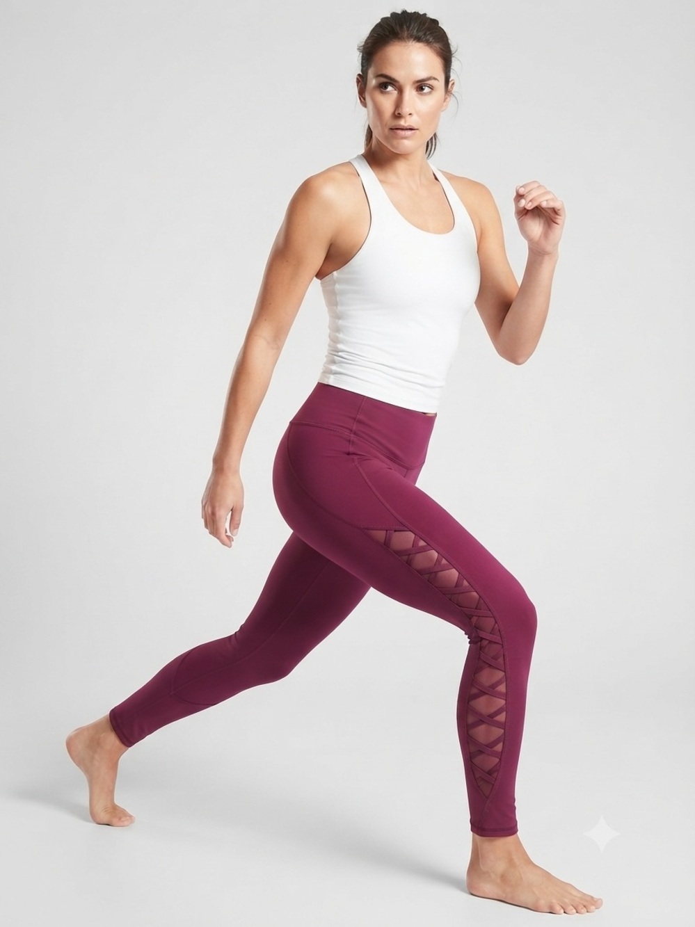 Victoria's Secret Sport Maroon Leggings Size L Crisscross Lattice Detail Active